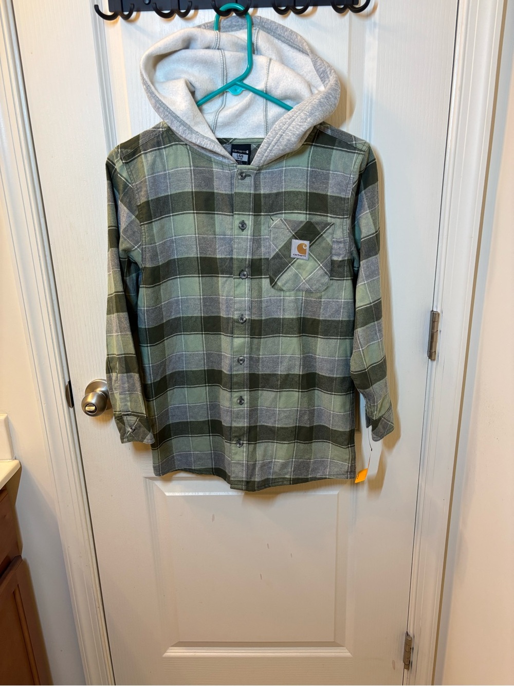 Carhartt Kids' Green Plaid Hooded Flannel Shirt NWT